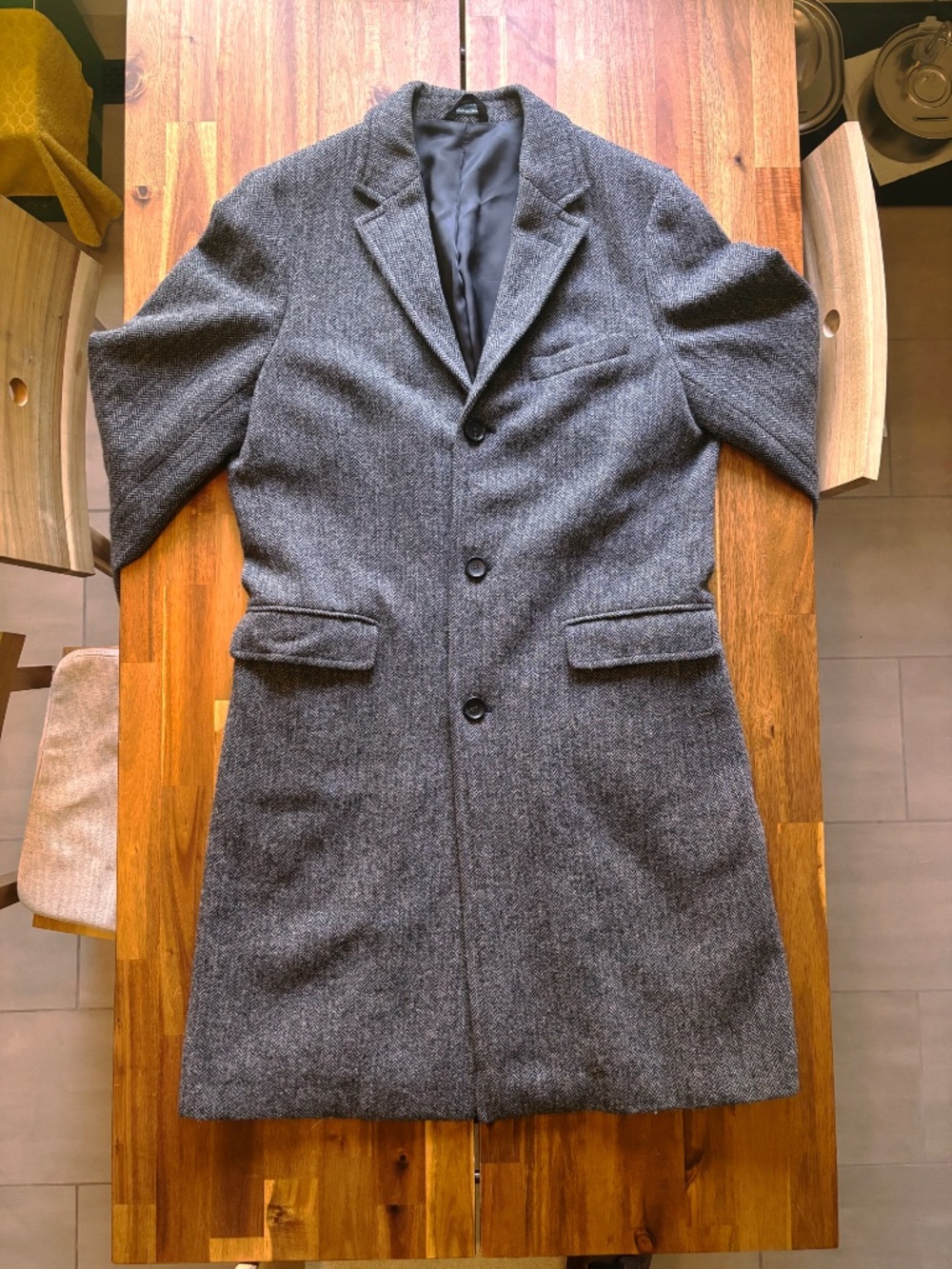 J Crew Mens 100% Wool Herringbone Topcoat Overcoat Car Coat Gray Size M EUC